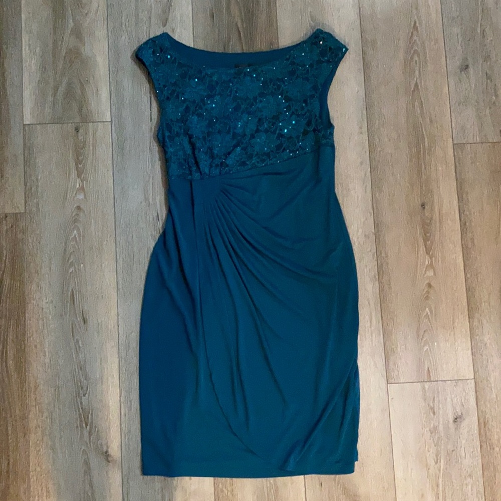 Turquoise nylon & sequins bridesmaid/formal dress
